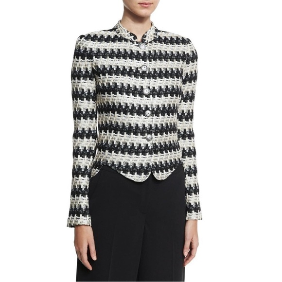 St. John NWT Women's Advik Button Front Jacket Black/Cream/White Luxury Size 6 - Picture 2 of 16